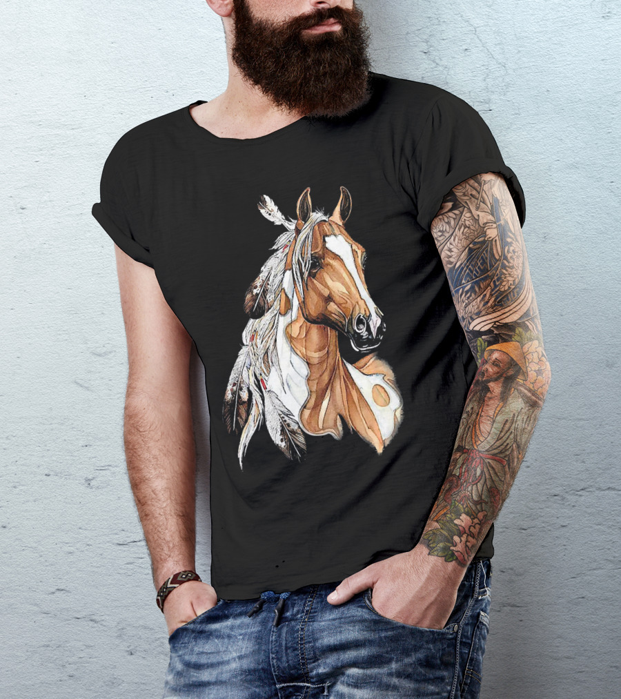 MIAPRINTSPRO Brown Horse With Feathers T-Shirt
