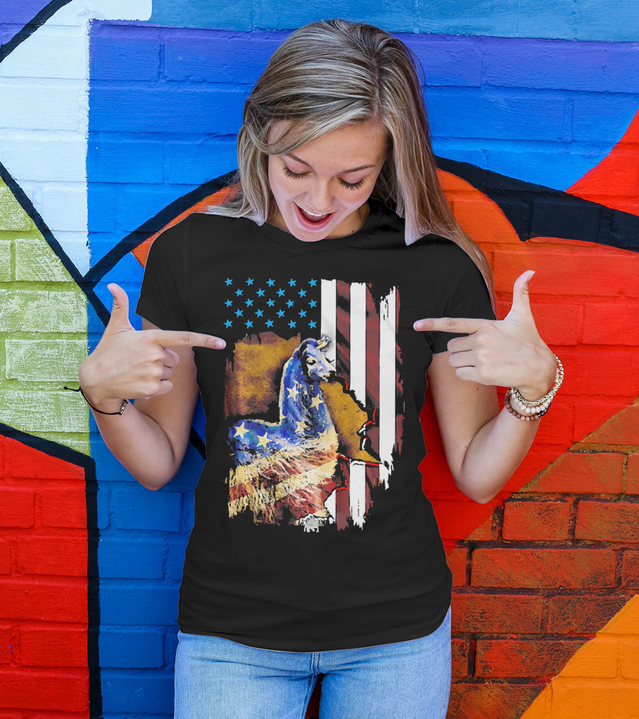 USA Patriotic Llama American Flag Stars Stripes T-Shirt