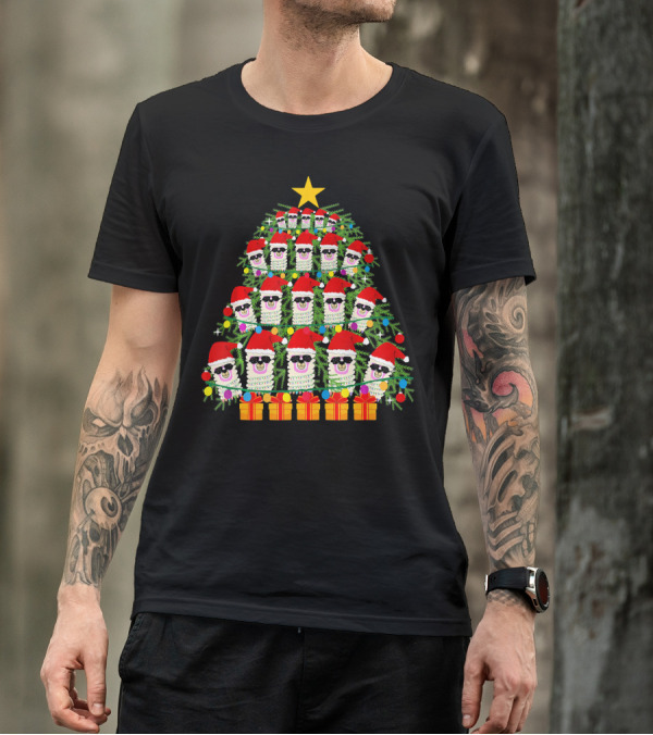 Santa Hat Alpaca Christmas Tree Ugly Sweater Xmas T-Shirt