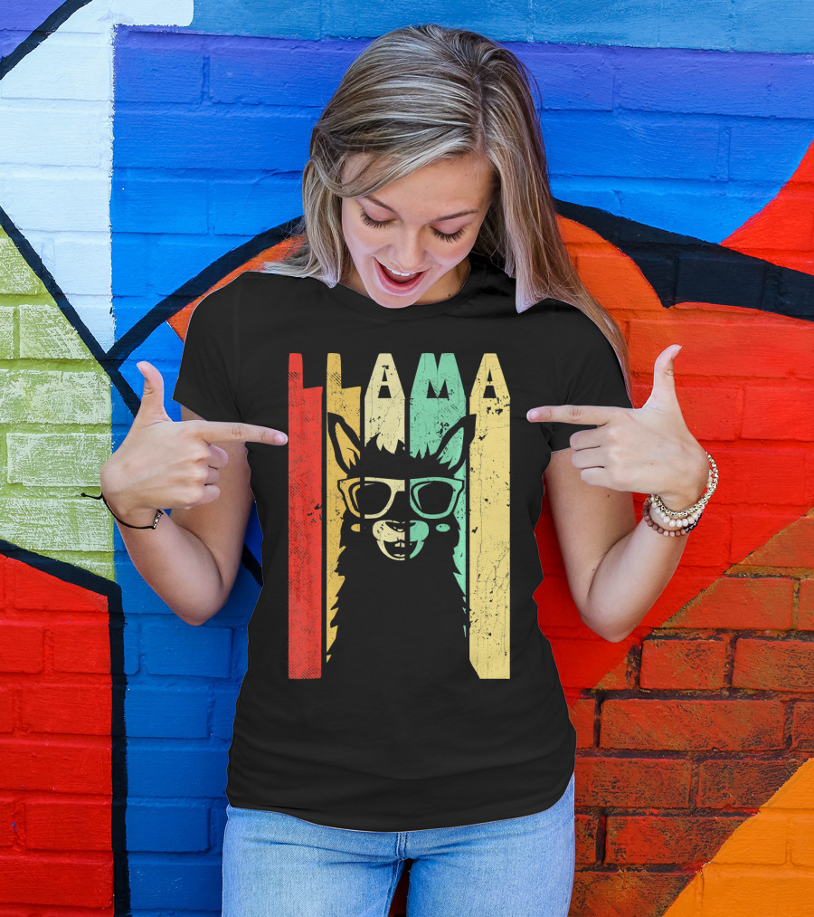 Llama Funny Alpaca Retro Vintage Sunglasses T-Shirt