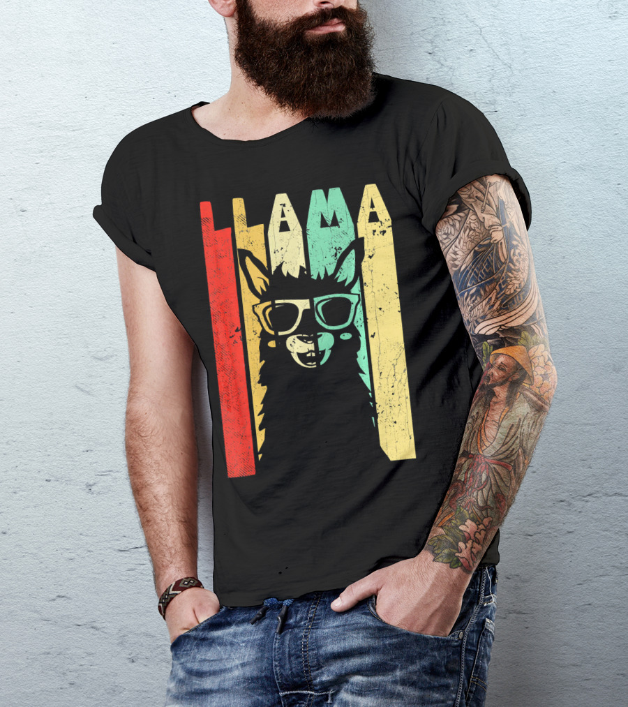 Llama Funny Alpaca Retro Vintage Sunglasses T-Shirt