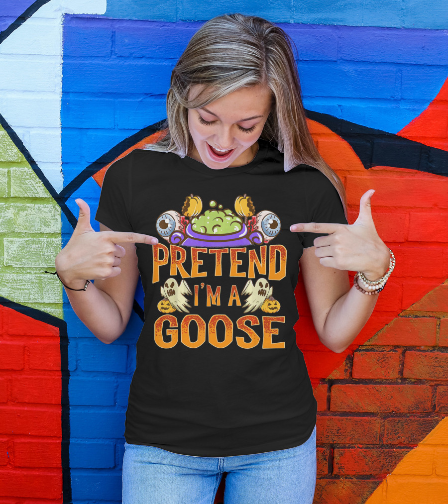Pretend I'm A Goose Halloween Ghosts And Eyeballs Cauldron T-Shirt