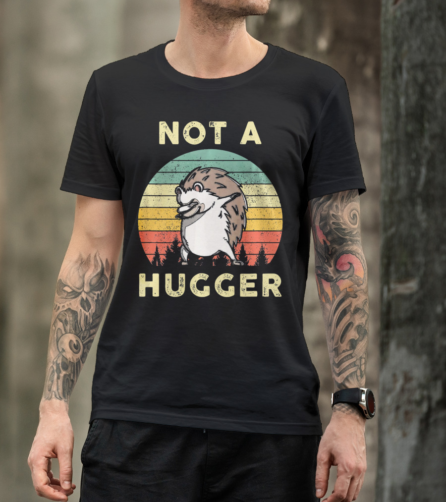 Not A Hugger Vintage Hedgehog Retro Stripes T-Shirt