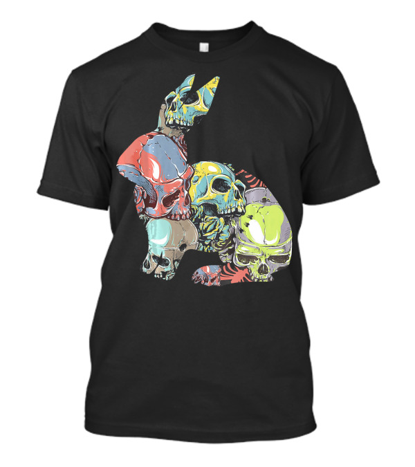 RABBIT Halloween Skeleton Skull Colorful Skulls Art Collage T-Shirt