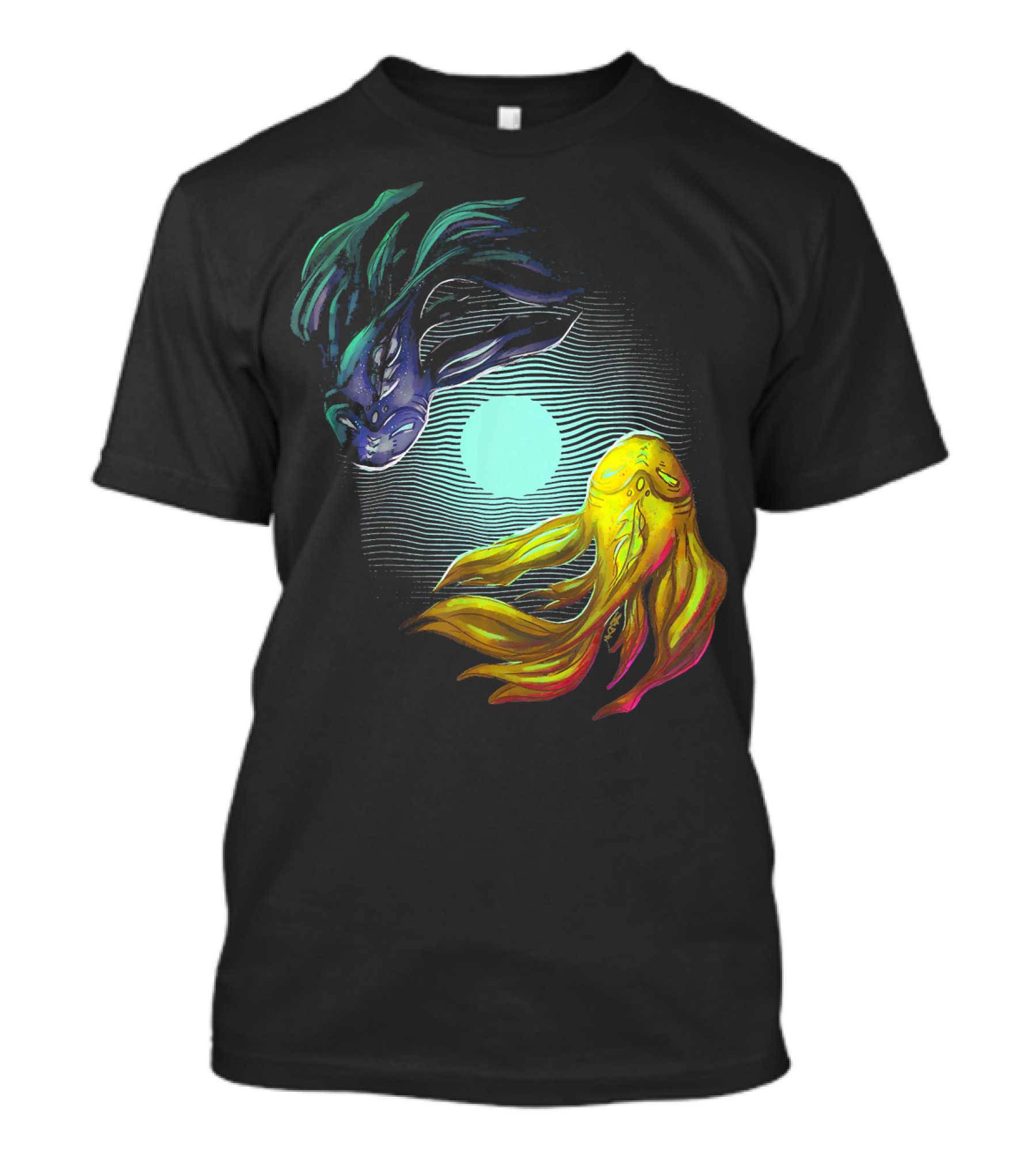 Spiritual Yin Yang Blue And Yellow Zen Koi Fish T-Shirt