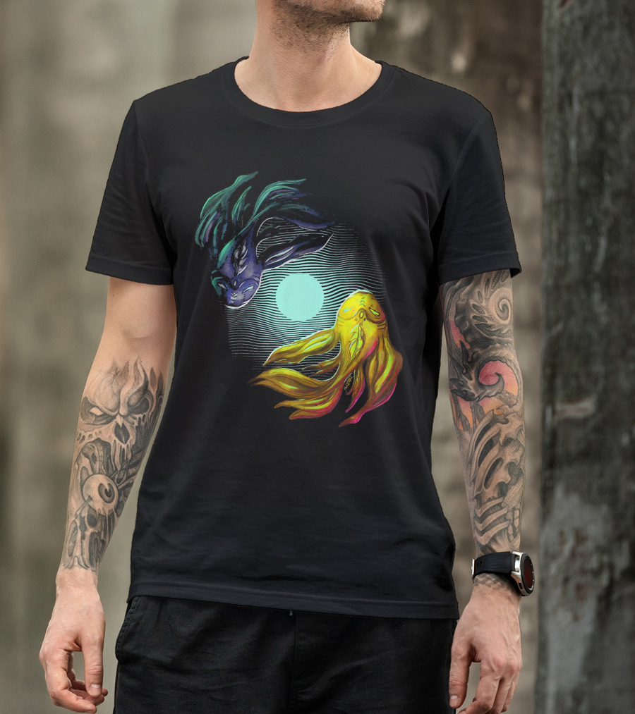 Spiritual Yin Yang Blue And Yellow Zen Koi Fish T-Shirt