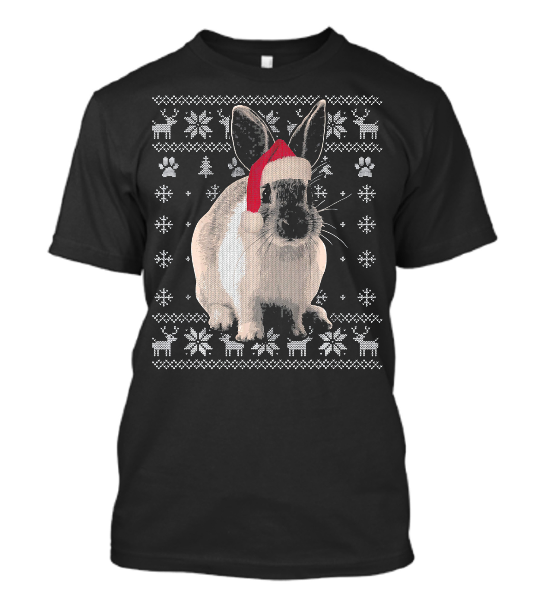 Rabbit Christmas UglyStyle Santa Hat Snowflakes Reindeer T-Shirt