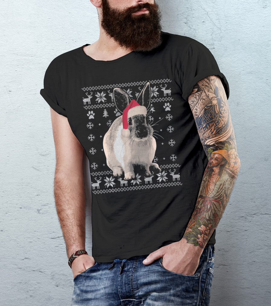 Rabbit Christmas UglyStyle Santa Hat Snowflakes Reindeer T-Shirt