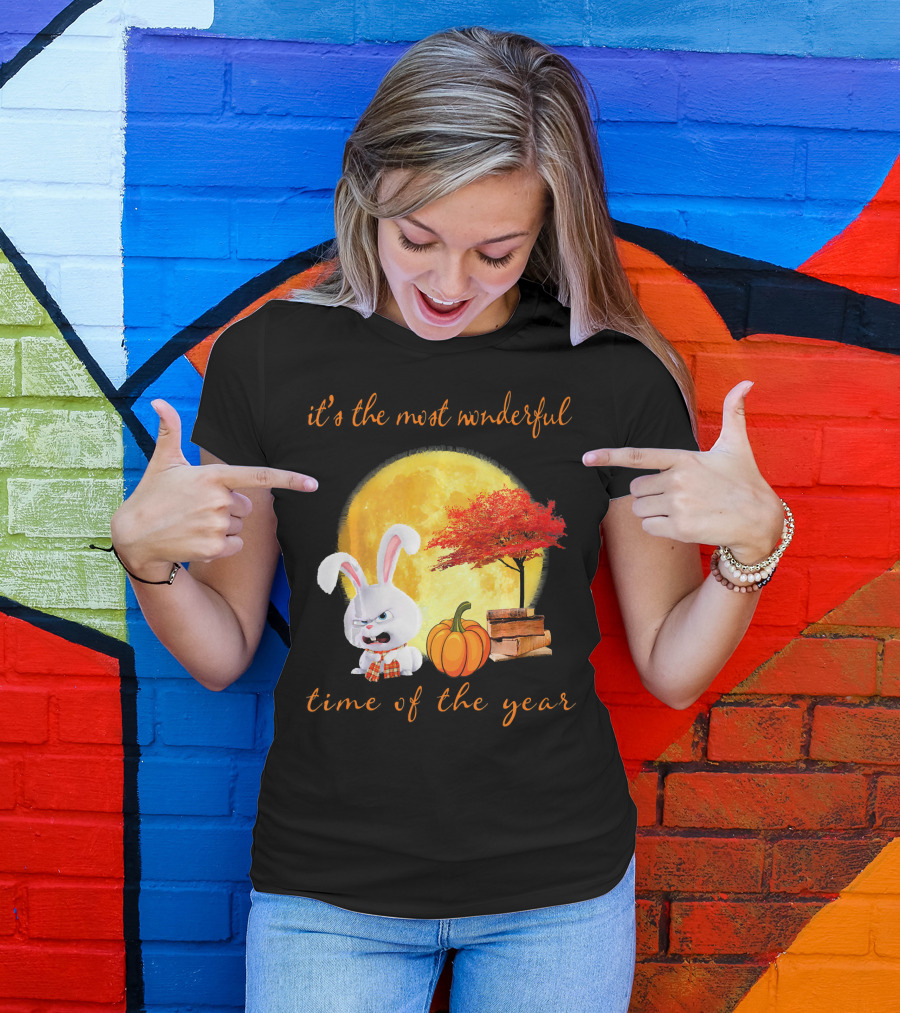 It's The Most Wonderful Time Of The Year Rabbit Pumpkin Moon Tree T-Shirt