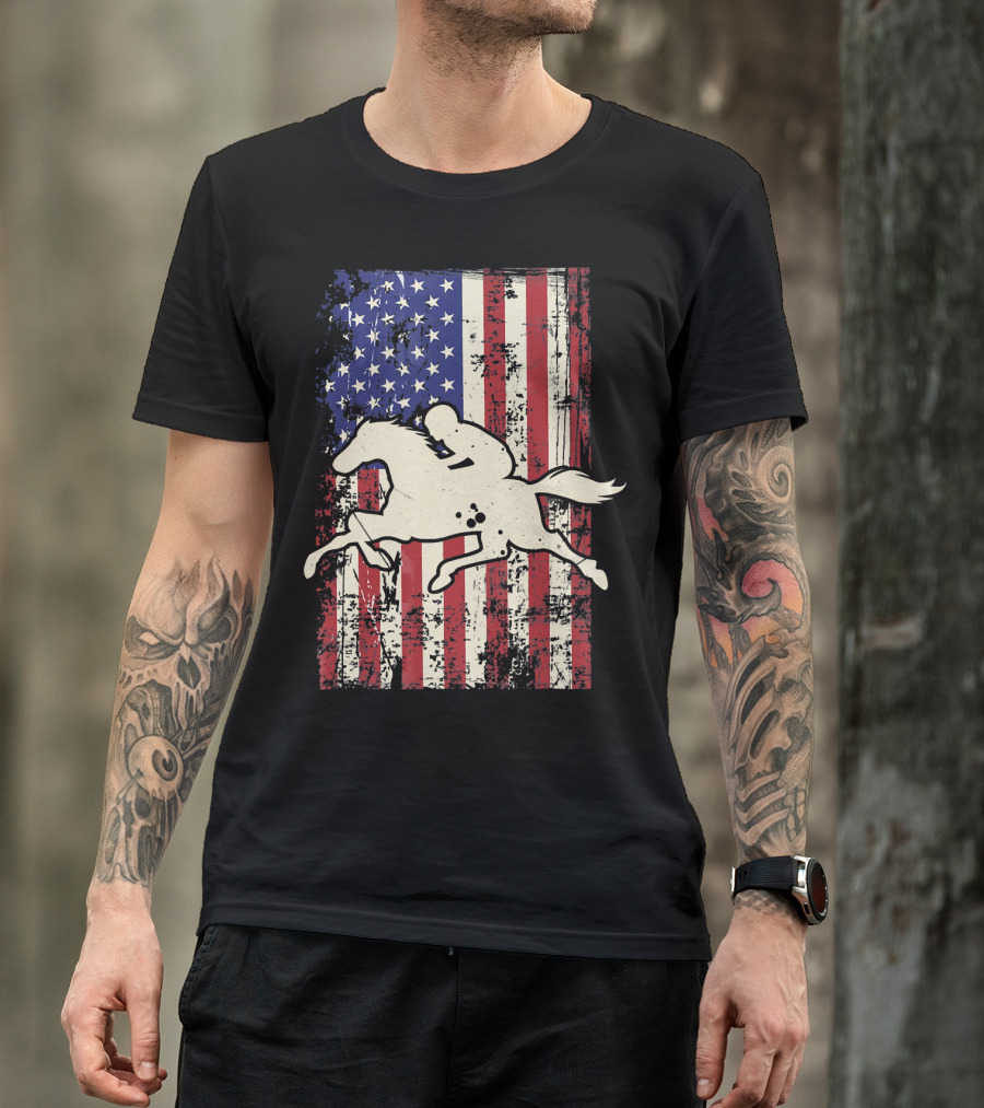 USA Flag American Horse Rider T-Shirt