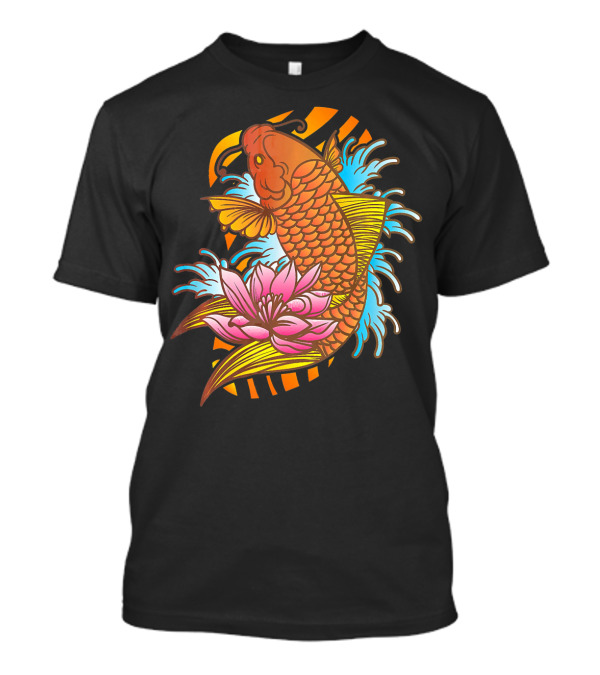Traditional Japanese Koi Fish Tattoo Wit Pink Lotus Waves T-Shirt