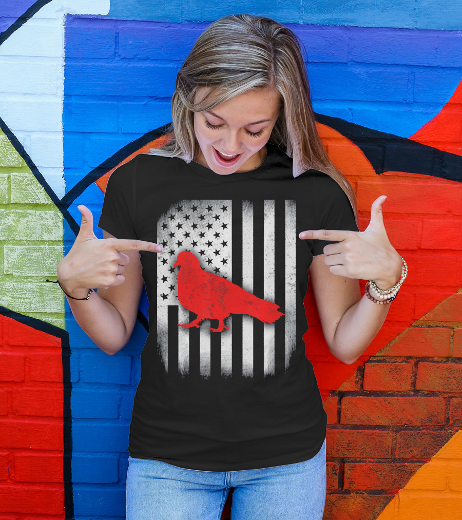 Pigeon Bird American Flag T-Shirt
