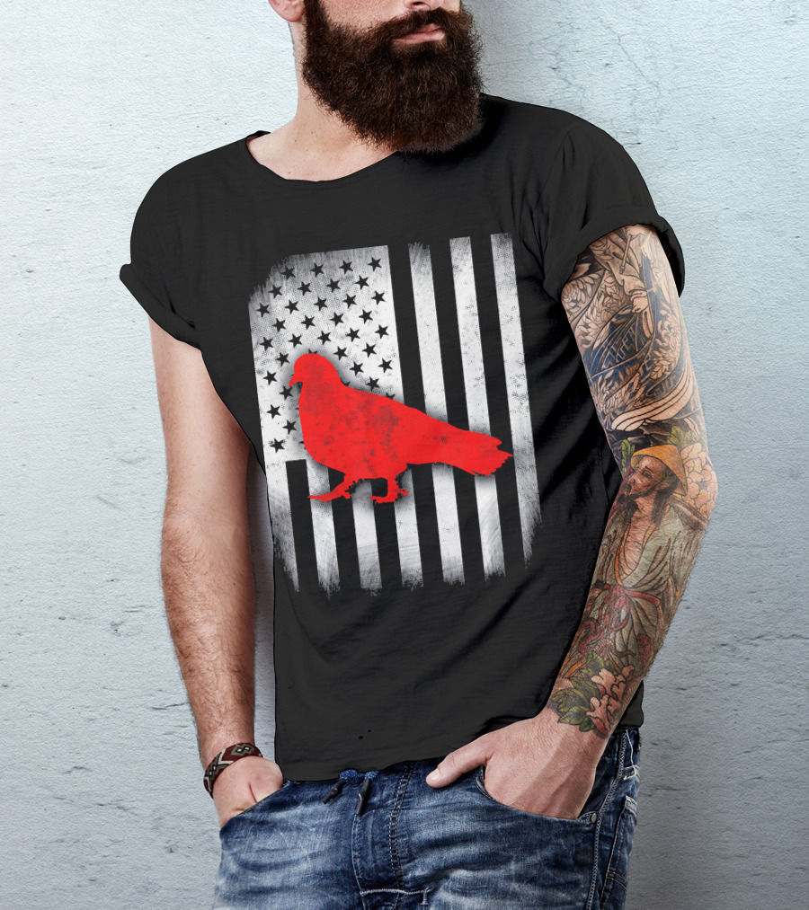 Pigeon Bird American Flag T-Shirt