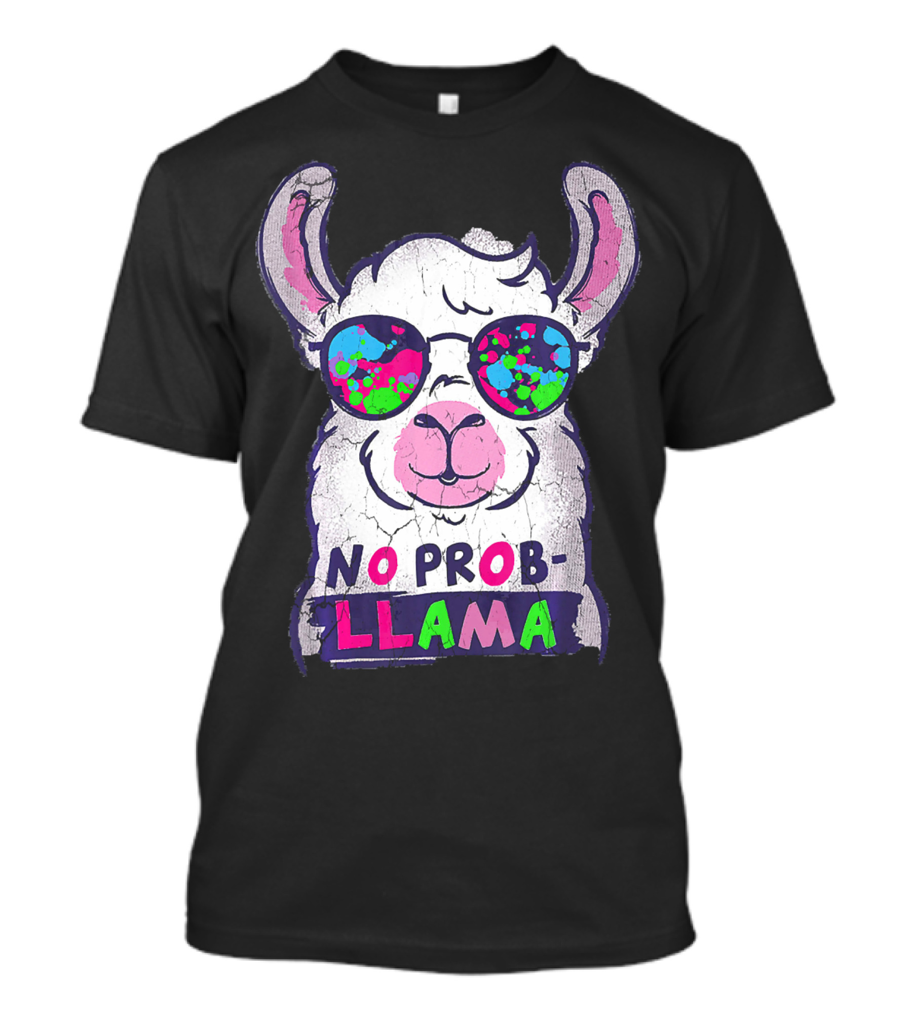 No Prob Llama With Colorful Sunglasses Funny Llama Alpaca Love T-Shirt