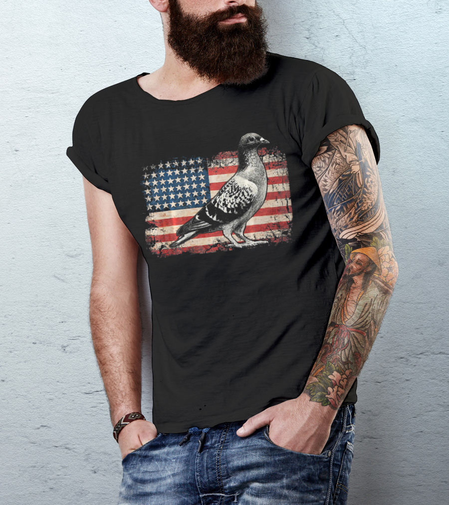 Pigeon Bird American Flag 4th Of July USA Patriotic T-Shirt