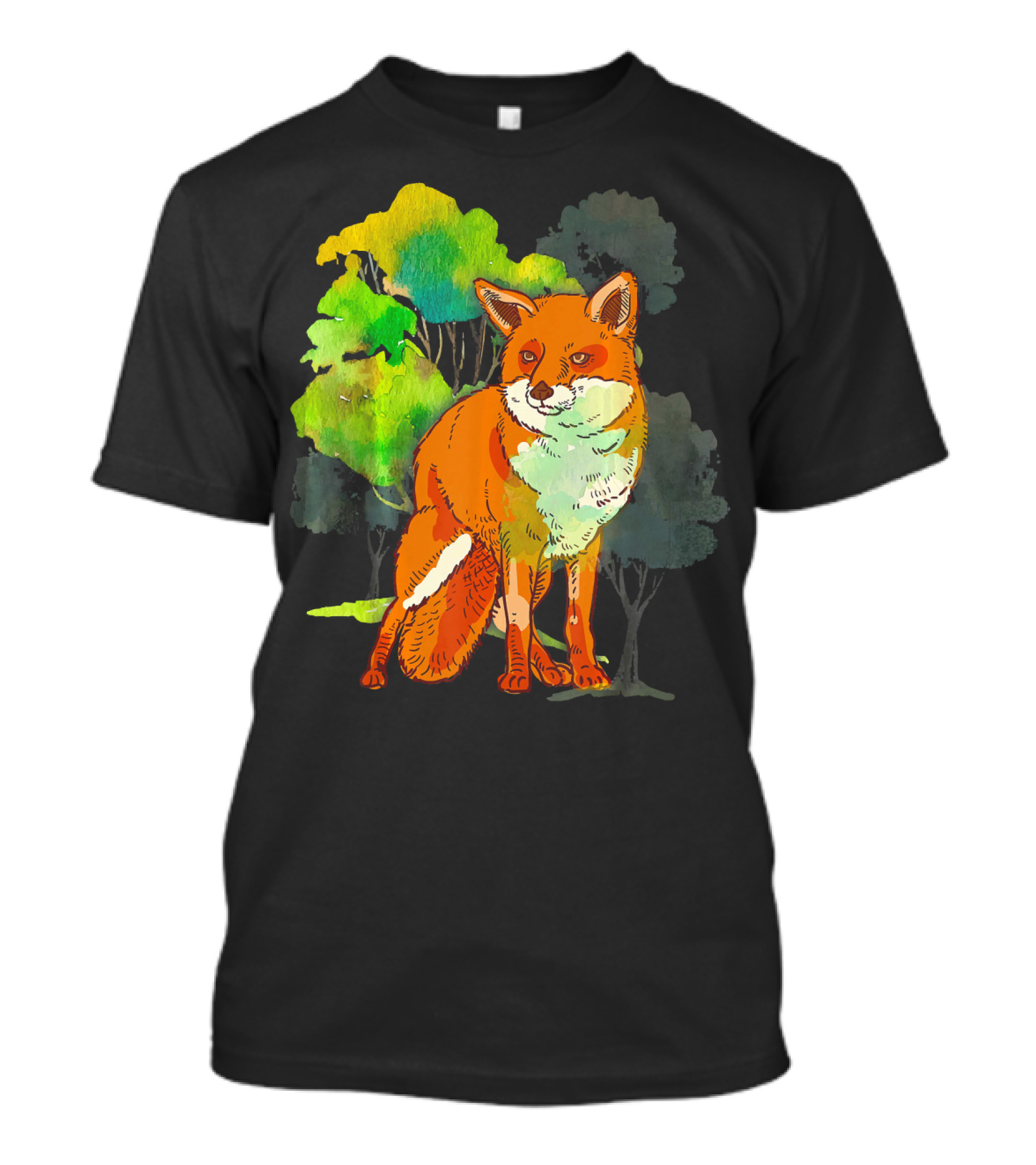 Tree Fox Colorful Animal Forest Scene T-Shirt
