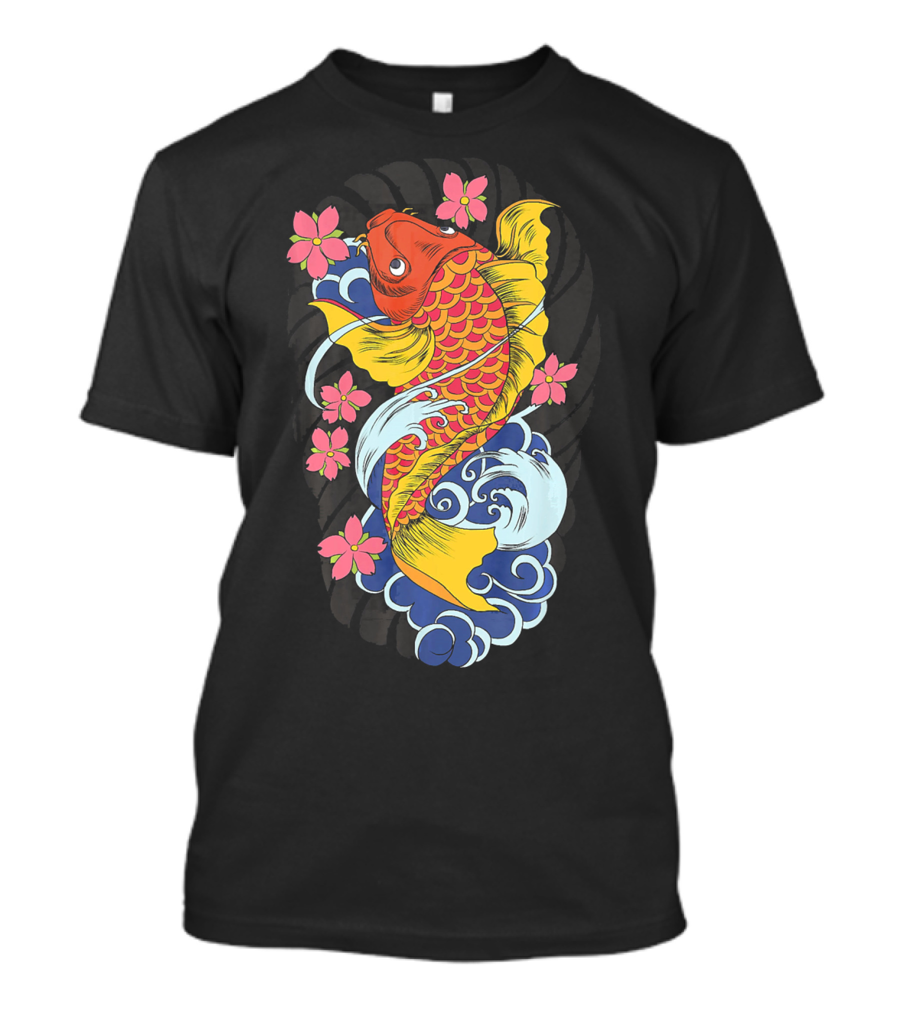 Traditional Koi Tattoo Cherry Blossoms Waves T-Shirt