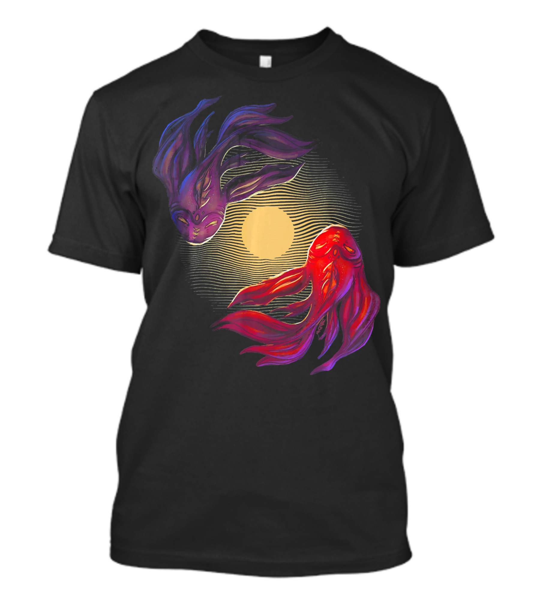 Spellbinding Koi Fish Dance In Moonlit Zen Harmony T-Shirt