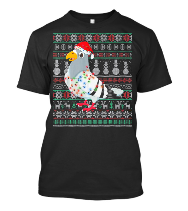 Pigeon Ugly Christmas Sweater With Santa Hat Lights And Holiday T-Shirt