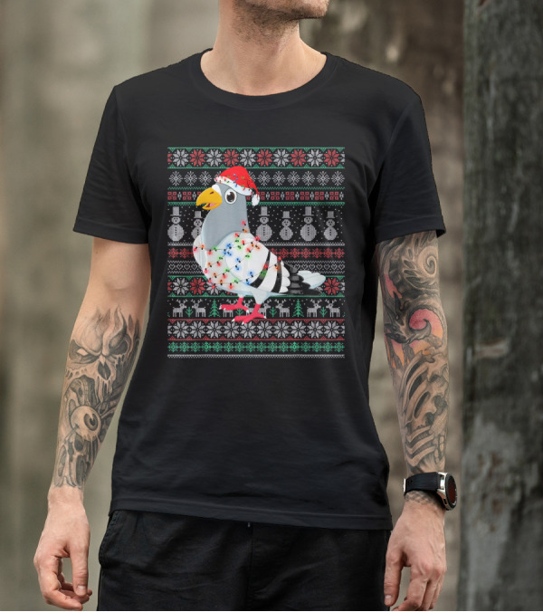 Pigeon Ugly Christmas Sweater With Santa Hat Lights And Holiday T-Shirt