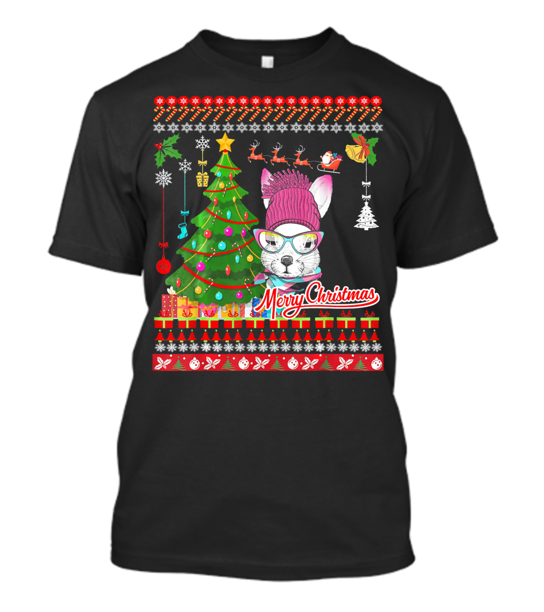 Merry Christmas Rabbit Ugly Sweater Christmas Tree Reindeer Snowflakes T-Shirt