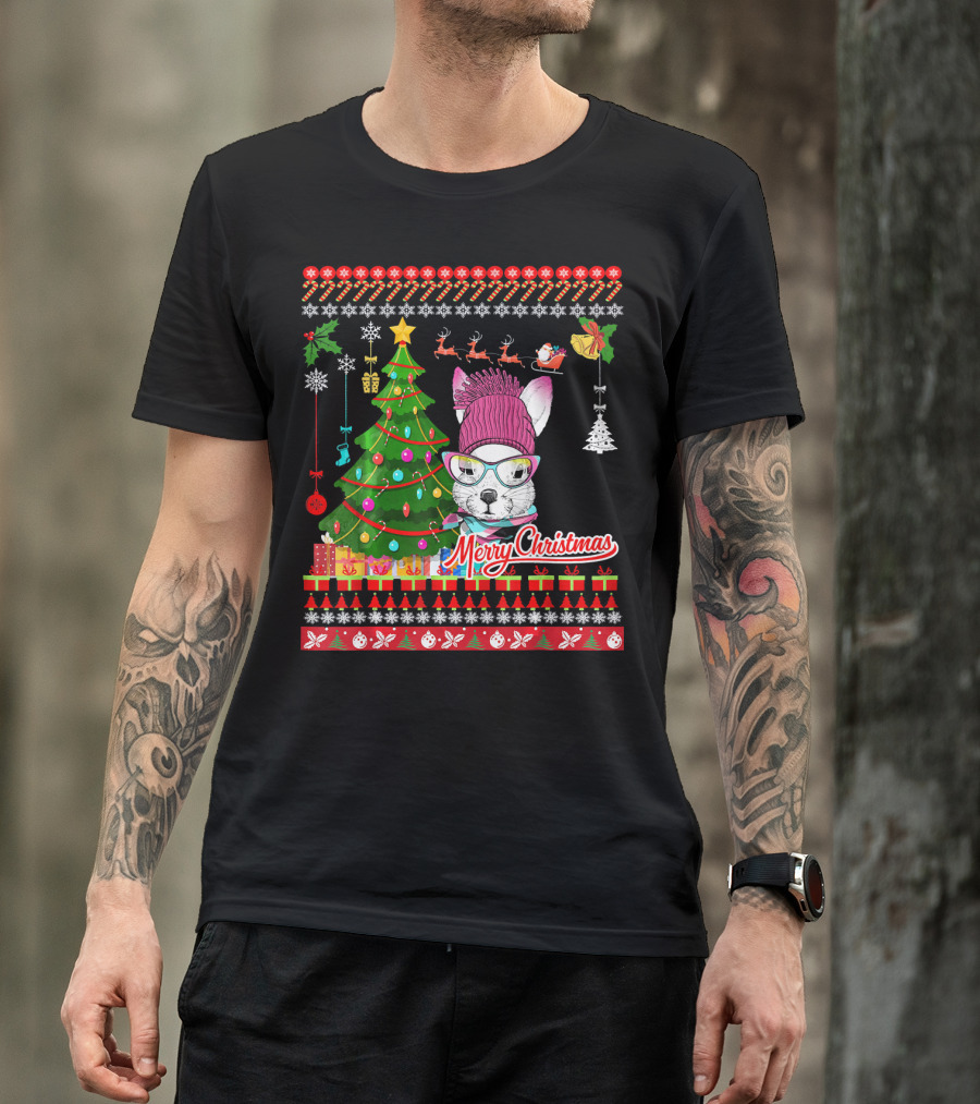 Merry Christmas Rabbit Ugly Sweater Christmas Tree Reindeer Snowflakes T-Shirt
