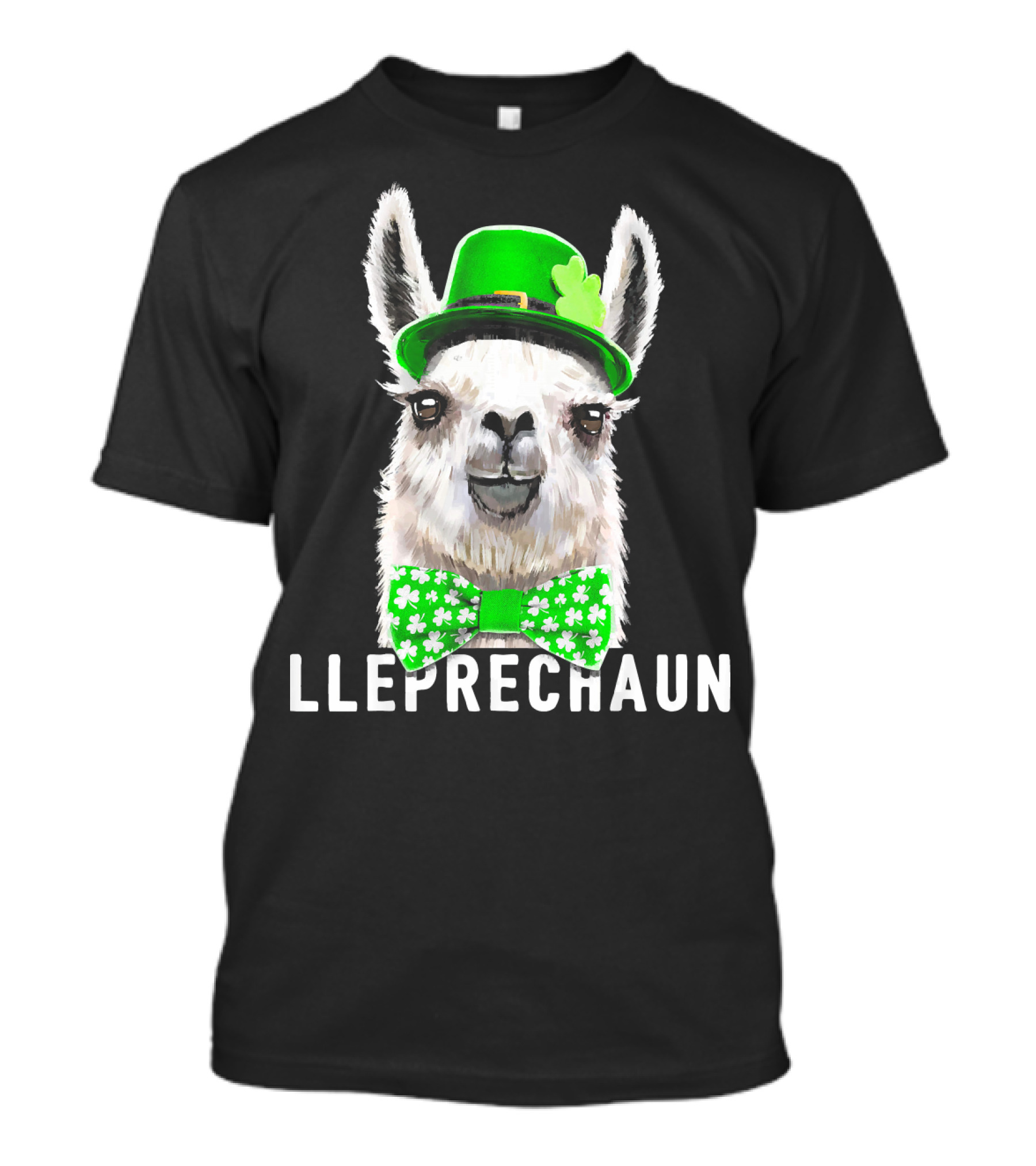 St. Patrick's Day Llama Lleprechaun Shamrock Hat And Bow Tie T-Shirt