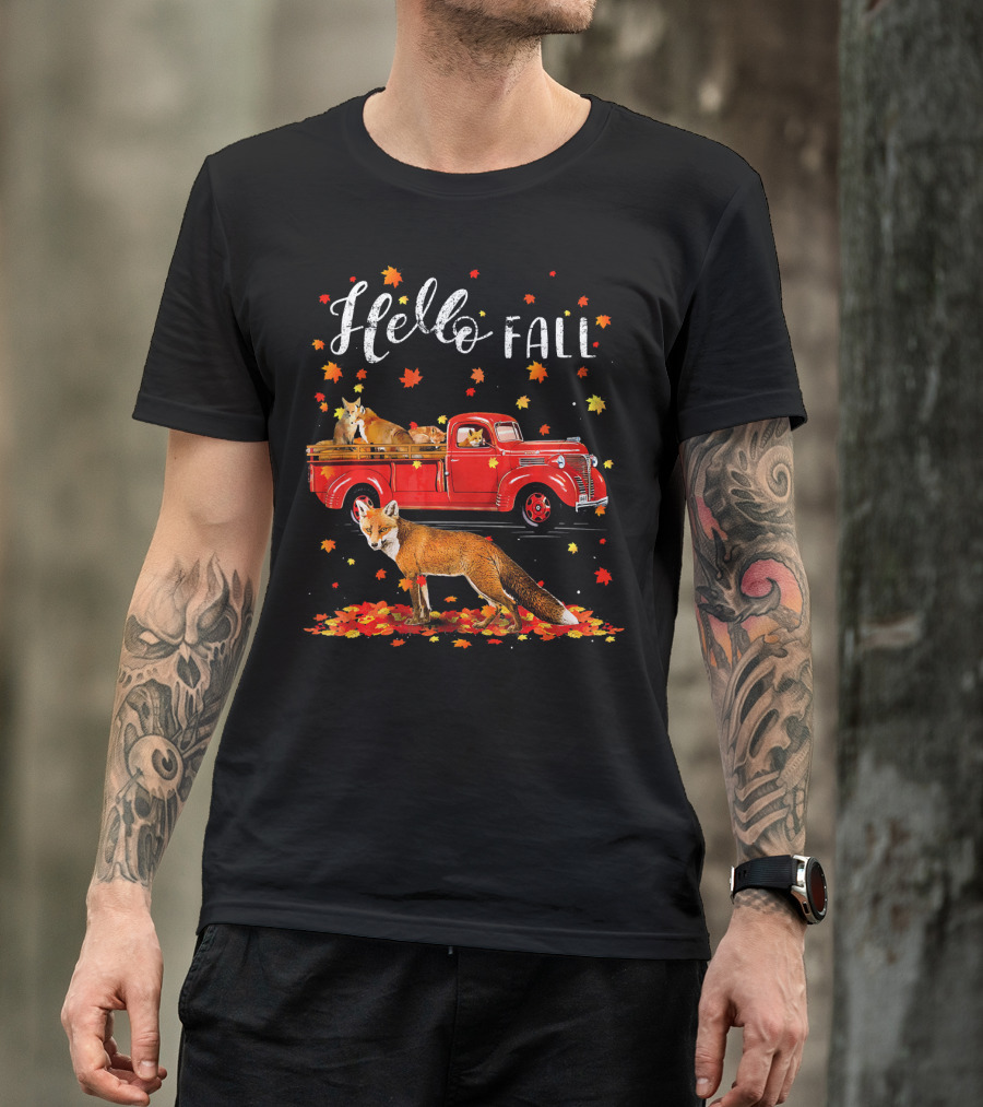 Hello Fall Fox Maple Leaf Autumn Truck T-Shirt