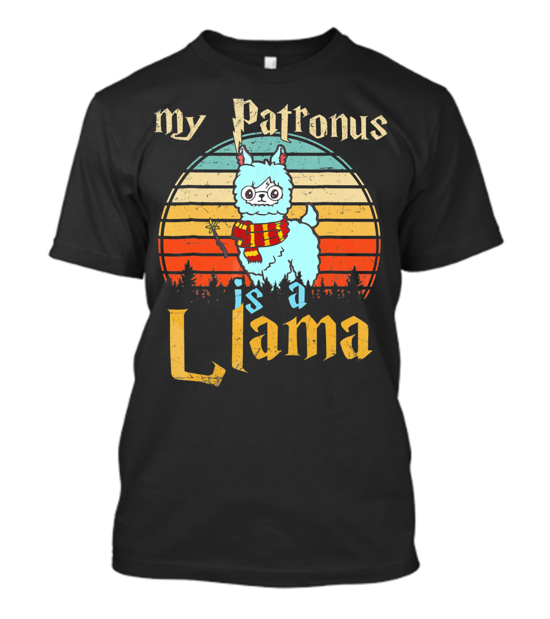 My Patronus Is A Llama Vintage Sunset Wizardry Humor T-Shirt