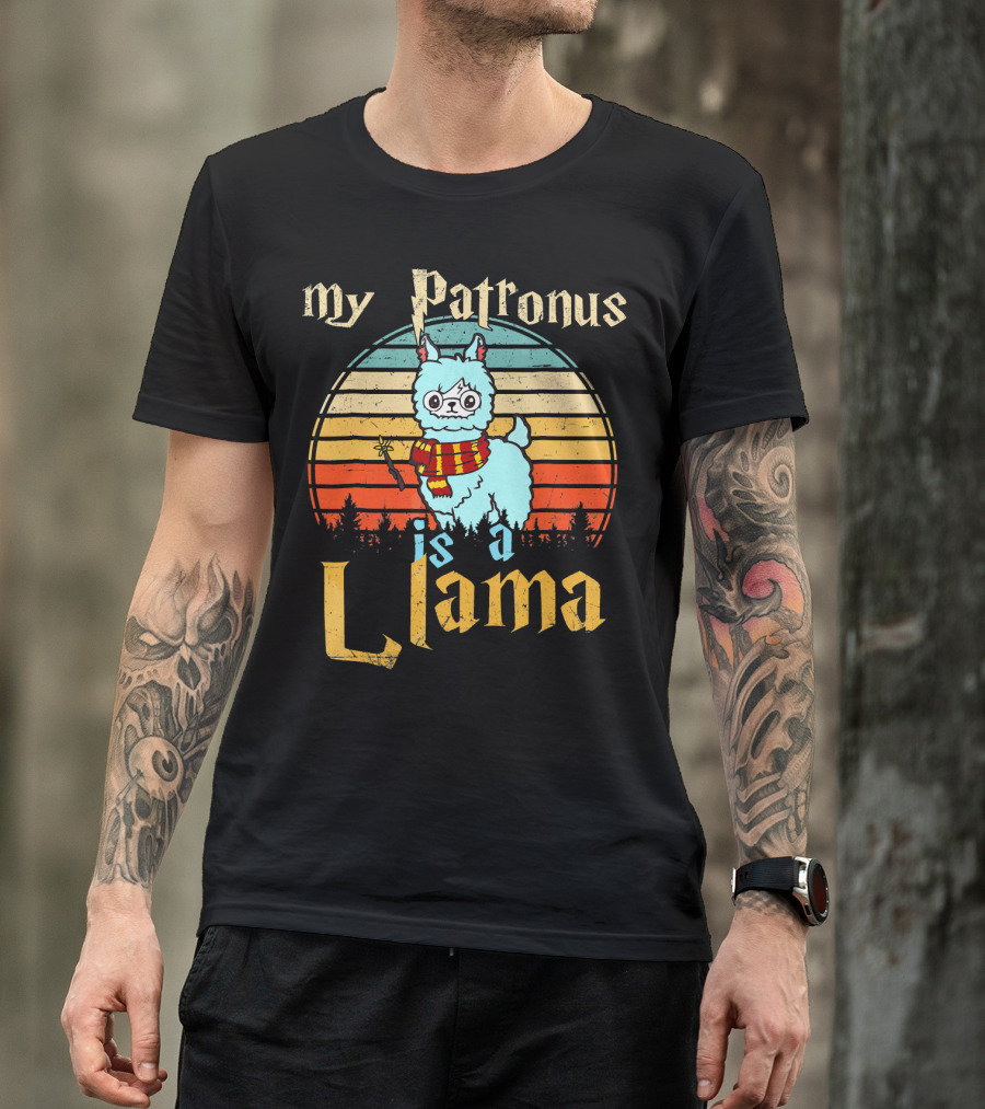 My Patronus Is A Llama Vintage Sunset Wizardry Humor T-Shirt