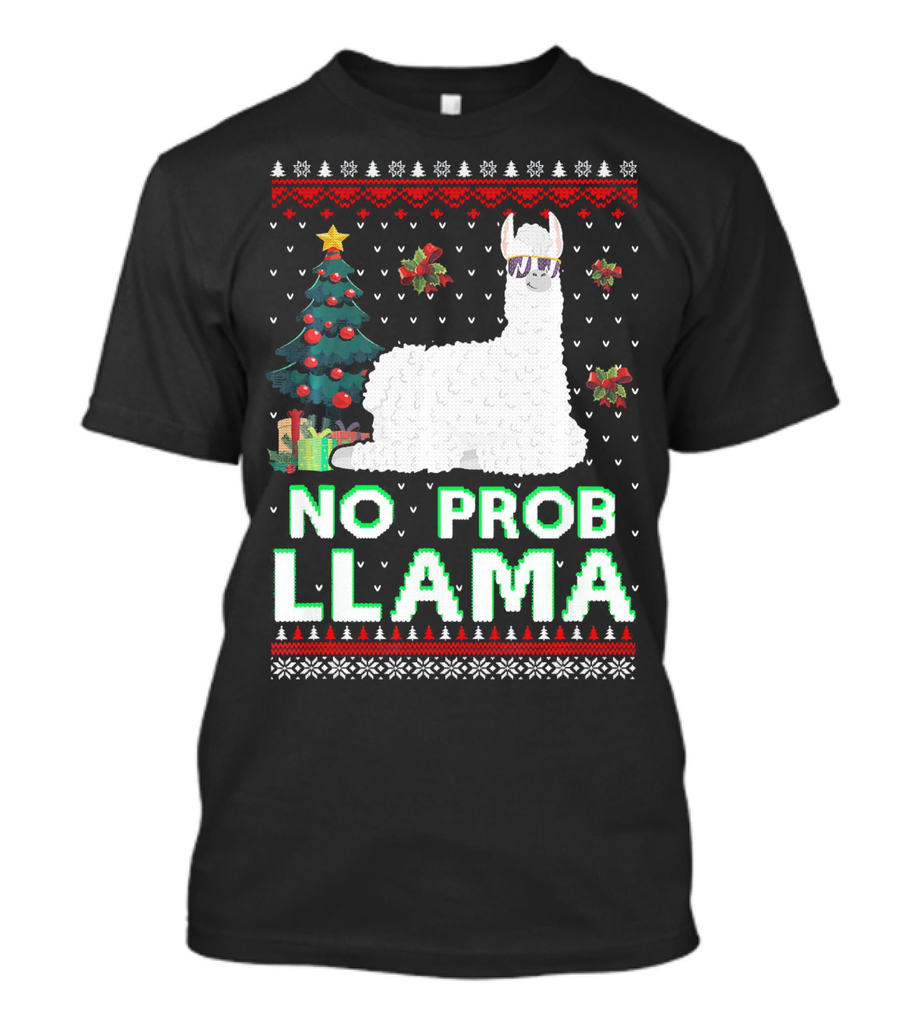 No Prob Llama Alpaca Christmas Tree Festive T-Shirt