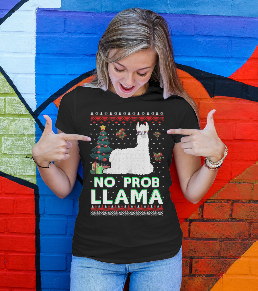 No Prob Llama Alpaca Christmas Tree Festive T-Shirt