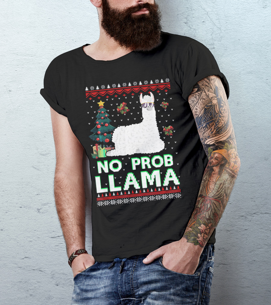 No Prob Llama Alpaca Christmas Tree Festive T-Shirt