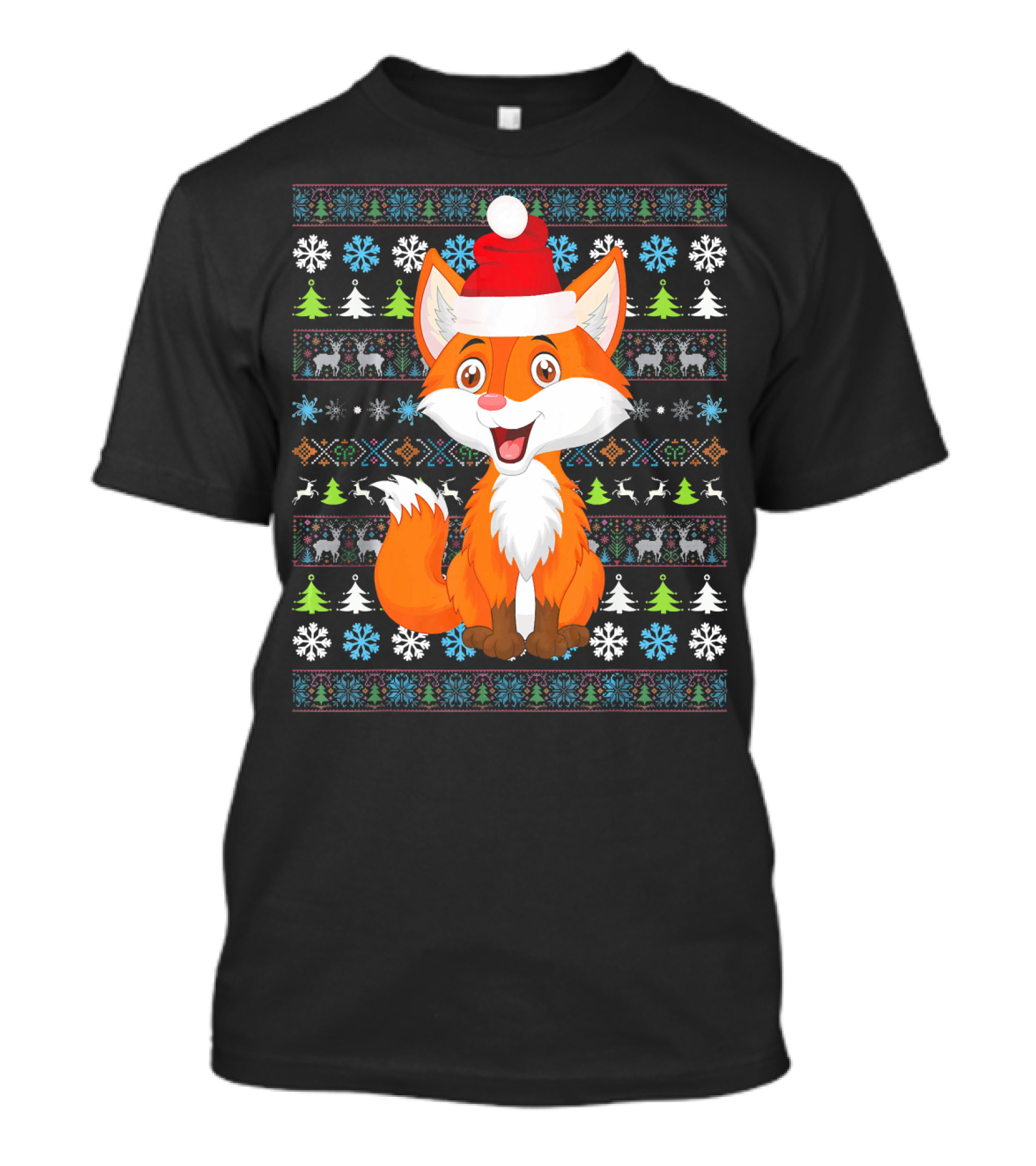 Merry Christmas Fox Santa Hat Ugly T-Shirt