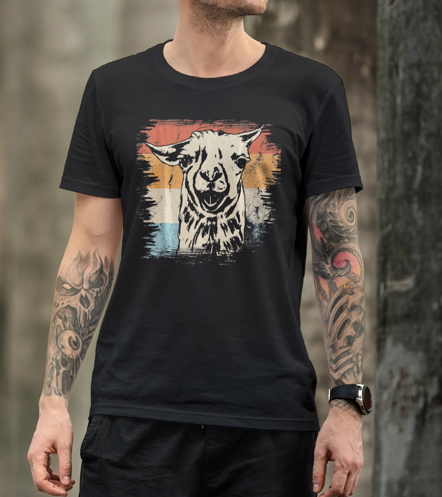 Pet Alpaca Animal Lover Llama Retro Stripes T-Shirt