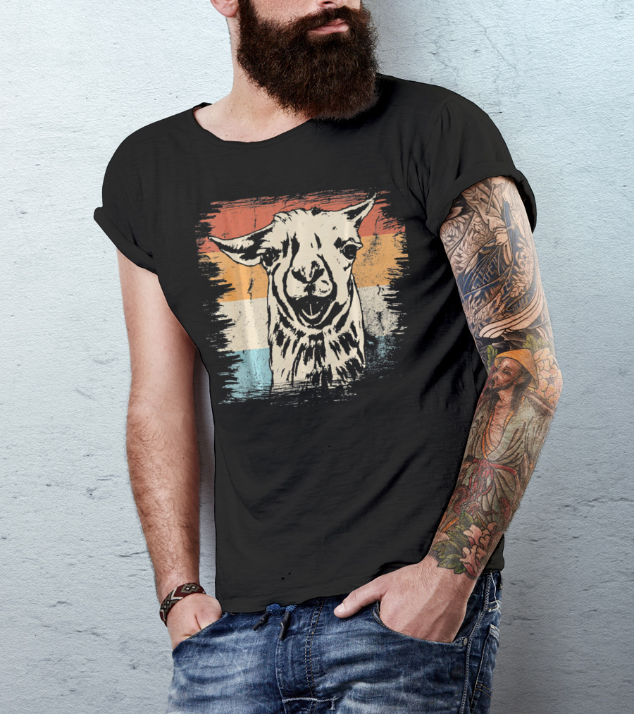 Pet Alpaca Animal Lover Llama Retro Stripes T-Shirt