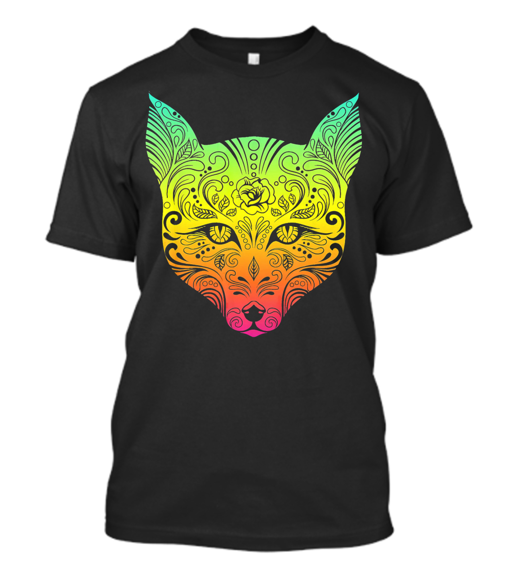Techno Trance EDM Club Fox Day Of The Dead Colorful Mask T-Shirt