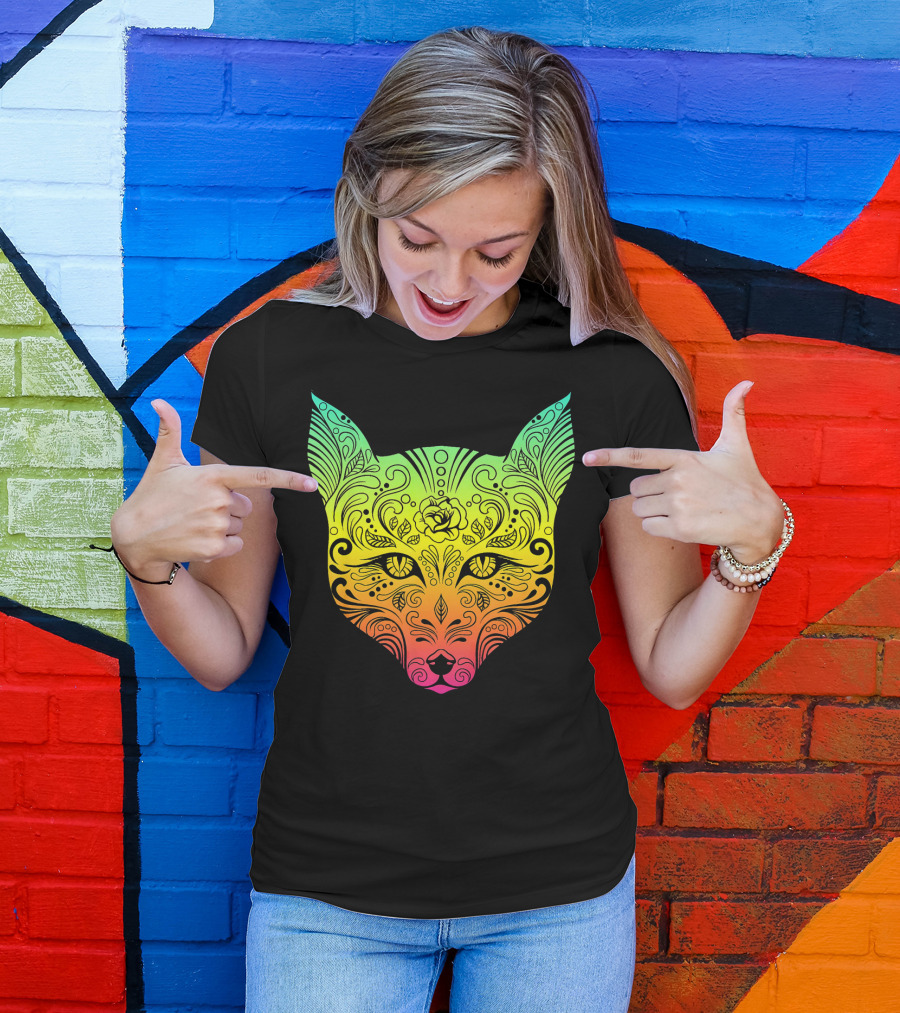 Techno Trance EDM Club Fox Day Of The Dead Colorful Mask T-Shirt