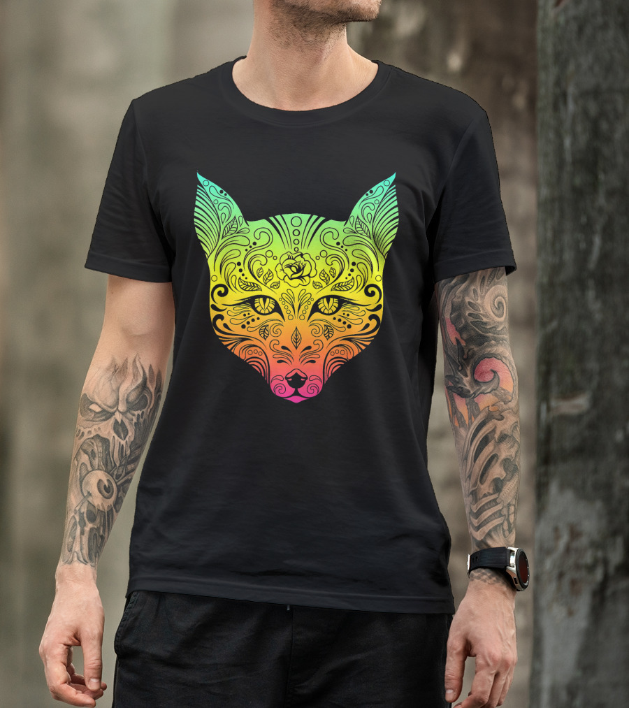 Techno Trance EDM Club Fox Day Of The Dead Colorful Mask T-Shirt