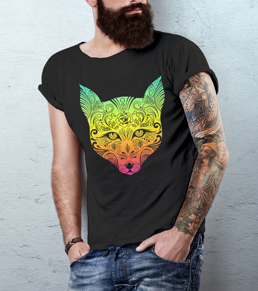 Techno Trance EDM Club Fox Day Of The Dead Colorful Mask T-Shirt