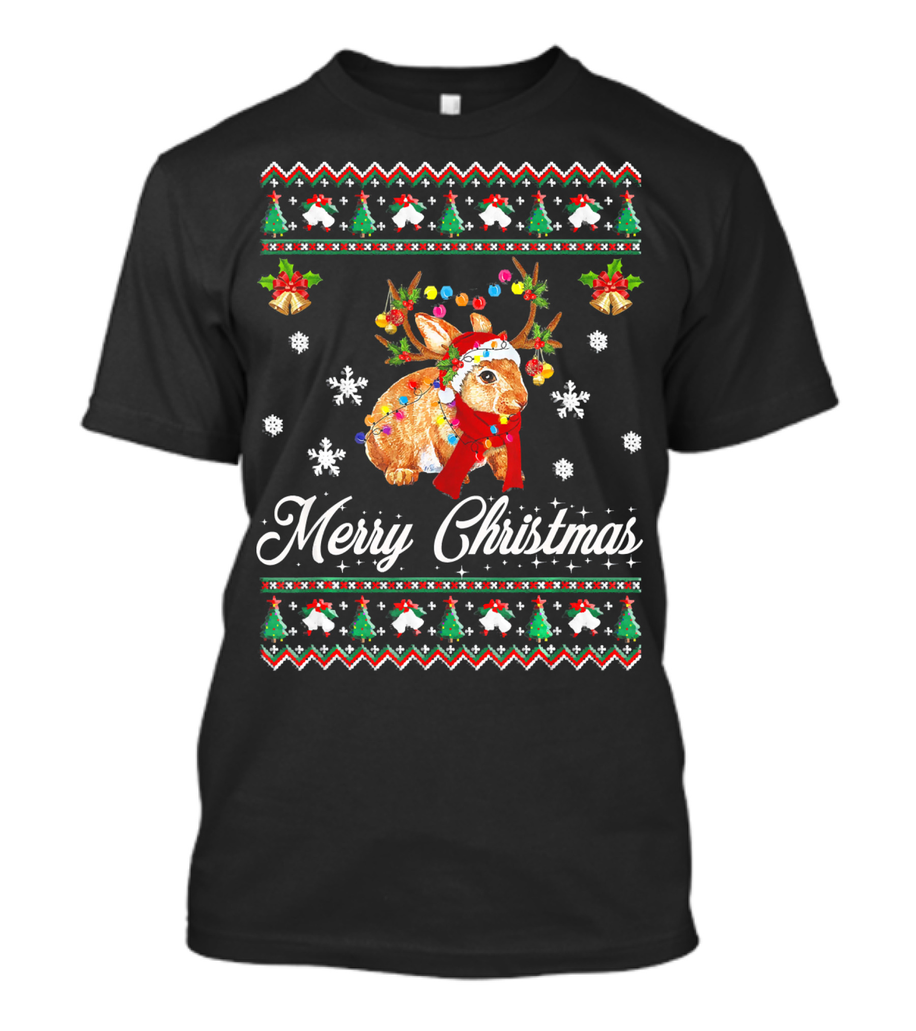Merry Christmas Santa Rabbit Gorgeous Gorgeous Reindeer Snowflakes Holiday Lights T-Shirt