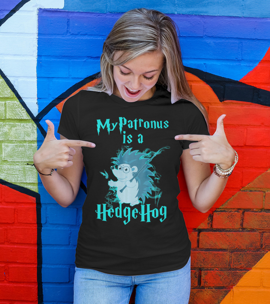 My Patronus Is A Hedgehog Wizardry Inspired Blue Glow T-Shirt