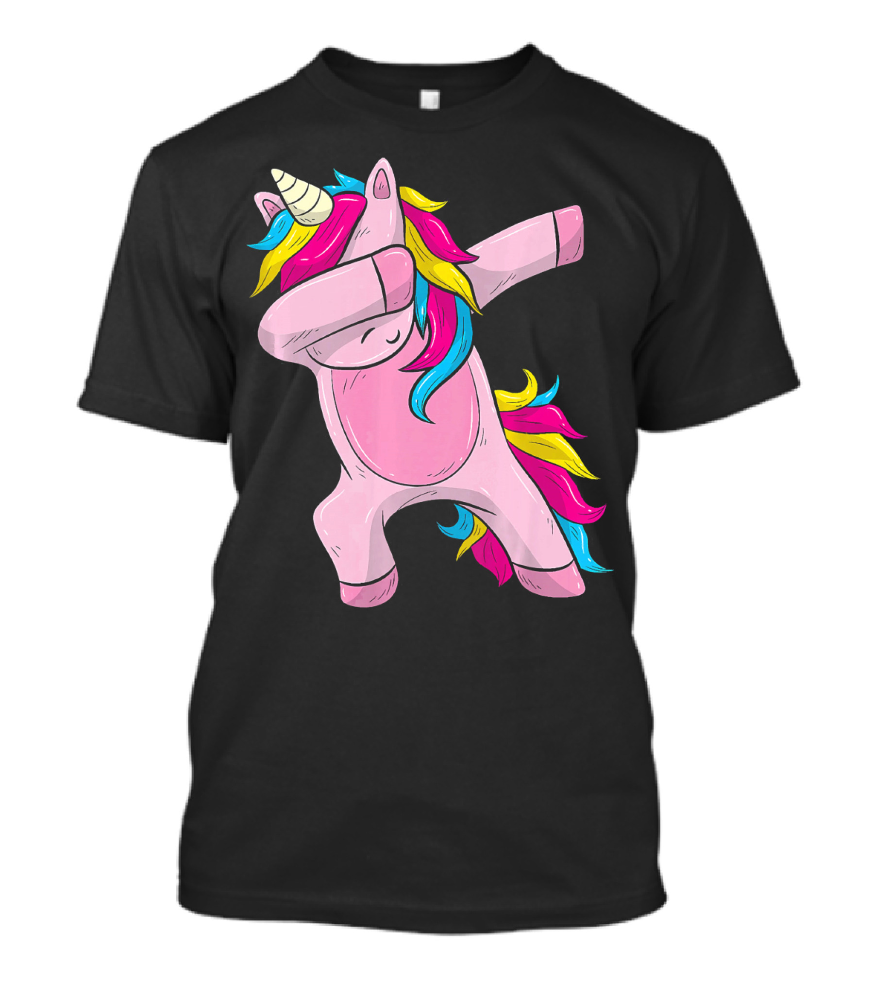 Pink Dabbing Unicorn With Rainbow Mane T-Shirt