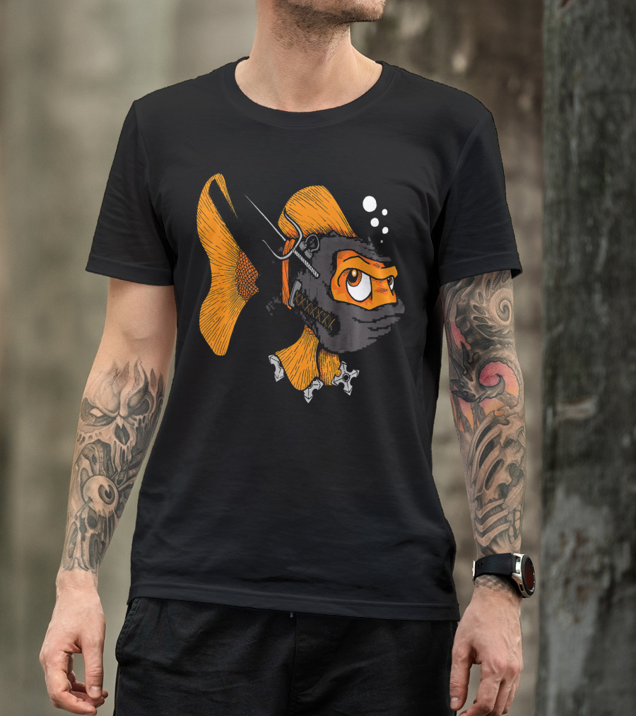 Sneaky Ninja Goldfish With Stealthy Ninjutsu Abilities And Throwing Stars T-Shirt