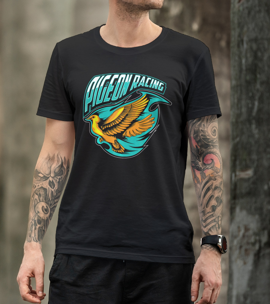 Pigeon Racing Classic Bird Racers High-Speed Flight Emblem T-Shirt