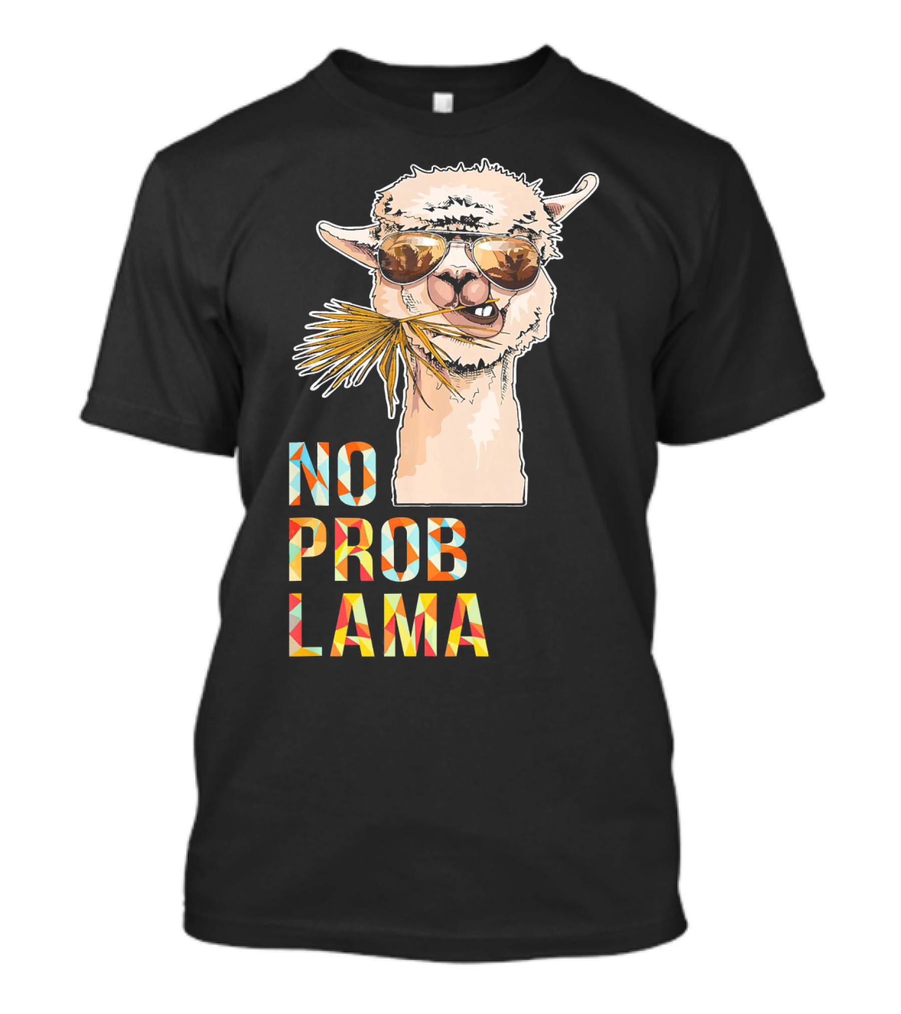 No Prob Llama Funny Drama Llama Mama Alp Sunglasses Llama With Straw T-Shirt