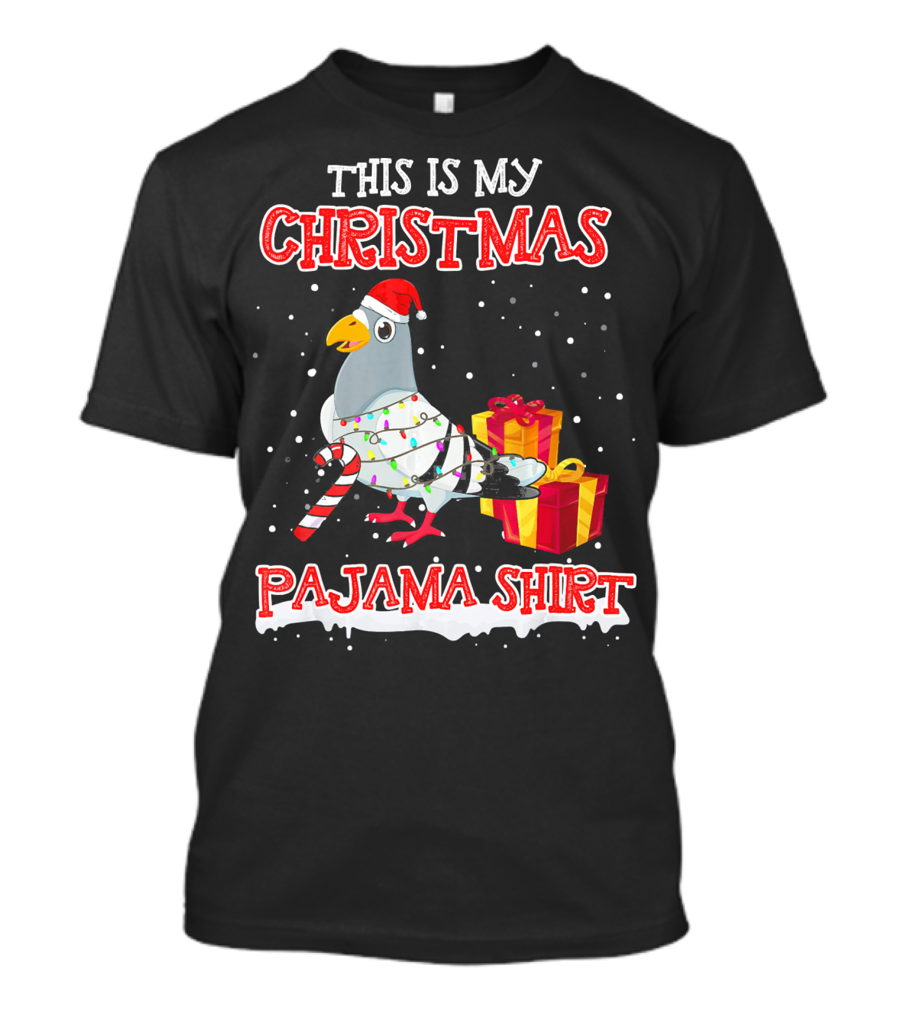 This Is My Christmas Pajama Shirt Pigeon Santa Candy Cane Presents T-Shirt