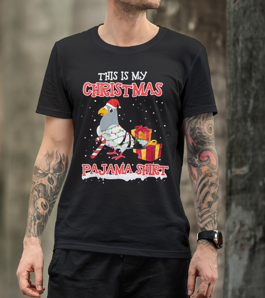 This Is My Christmas Pajama Shirt Pigeon Santa Candy Cane Presents T-Shirt