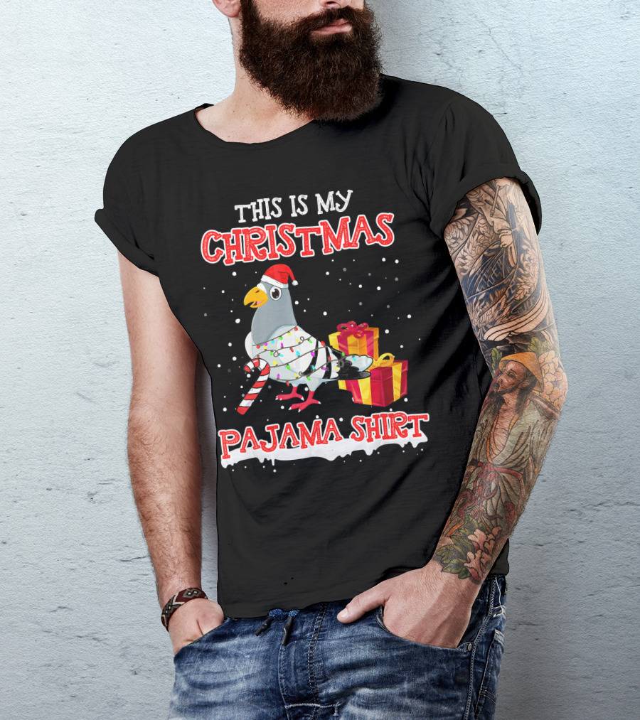 This Is My Christmas Pajama Shirt Pigeon Santa Candy Cane Presents T-Shirt