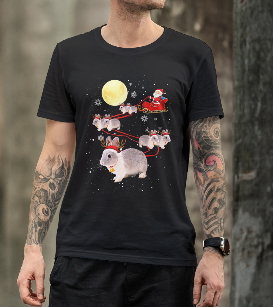 Santa's Bunny Sleigh Under The Moon T-Shirt